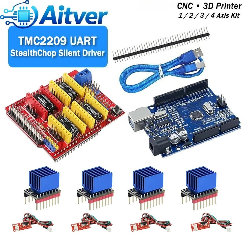 UNO R3 CNC Shield V3 TMC2209 Stepper Driver Kit with Heatsinks and Optional Limit Switch for 1 to 4 Axis CNC Machine For Arduino