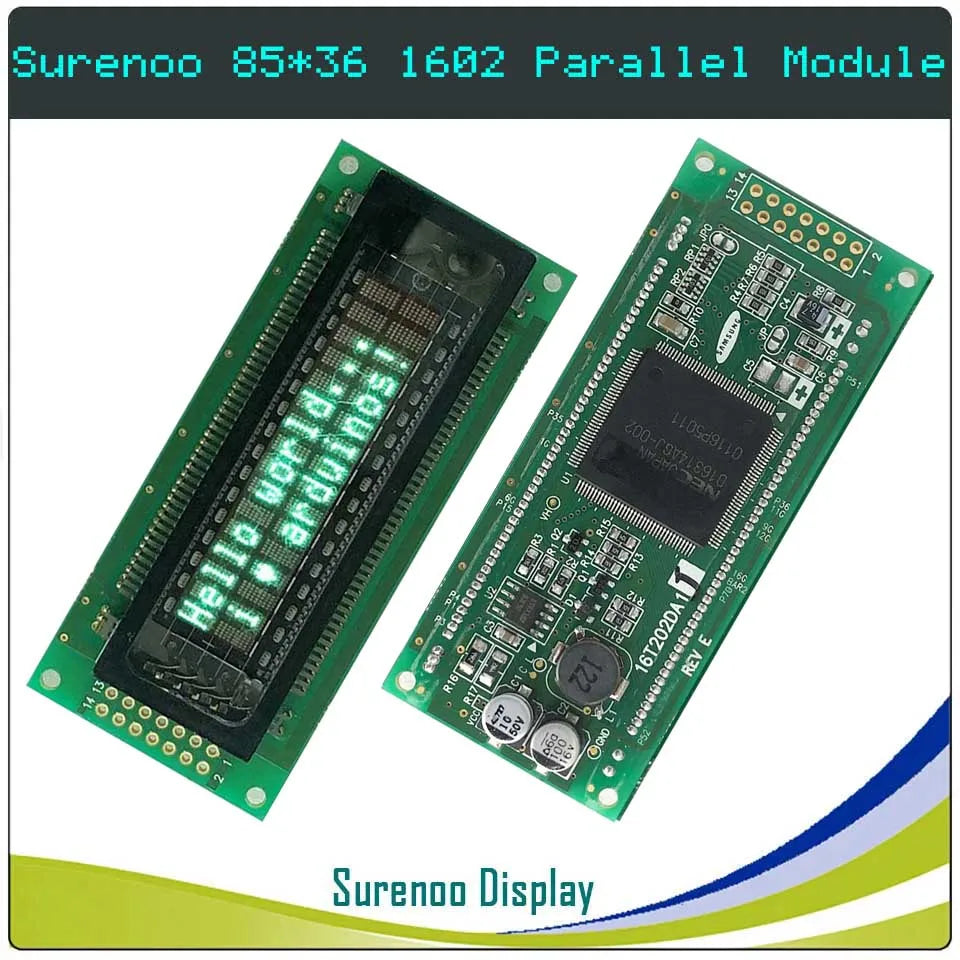 Surenoo 85.00*36.00 SAMSUNG 8-Bit Parallel IIC I2C 1602 162 16X2 VFD Display LCD Module Screen Panel 16T202DA1J