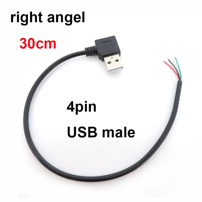 DIY Repair Welding Cable 2 Wire 4 Wires Micro USB 2.0 A Elbow Head Male Jack 4pin/2pin Type-C Male Extension Cable Line