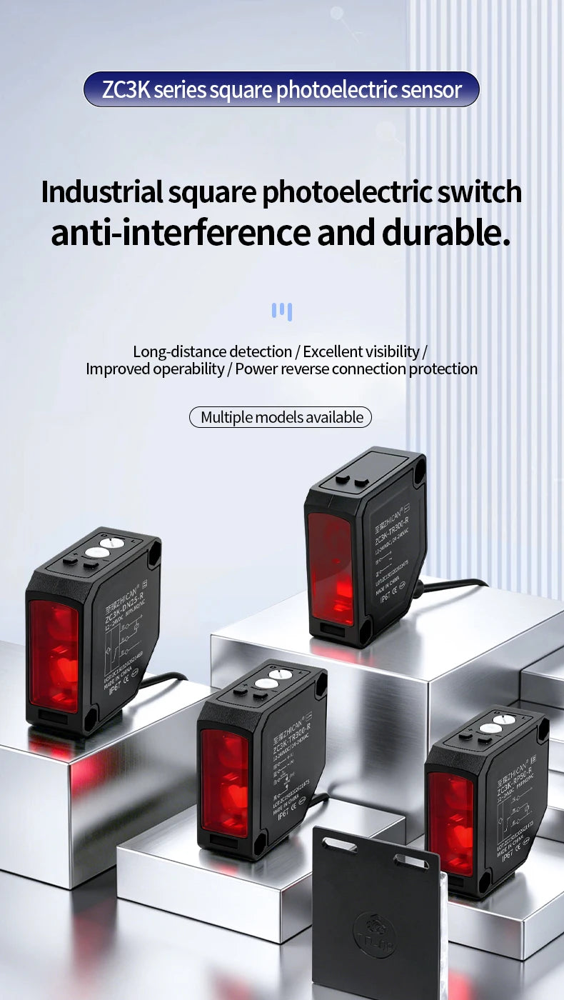 Zhican Zc3K Long Range Photoelectric Sensor 0.1-30m through Beam Retro Reflective Diffuse Reflective Switch