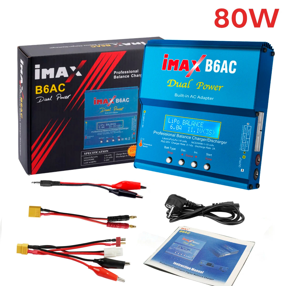 IMAX B6 AC RC Charger 80W B6AC 6A Balance Charger Digital LCD Screen Li-ion LiFe Nimh Nicd PB Lipo RC Charger Battery Discharger