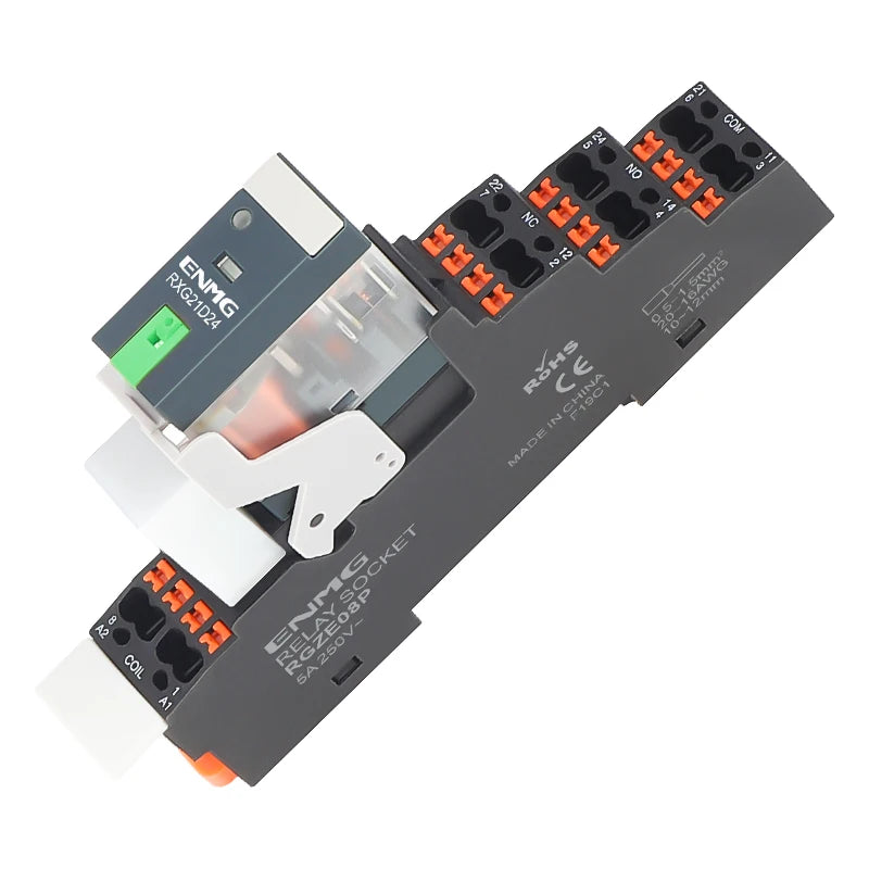 ENMG RXG Slim Power Relay 12A 24VDC/220VAC Coil, DIN Rail Mount Industrial Relay for PLC Control System