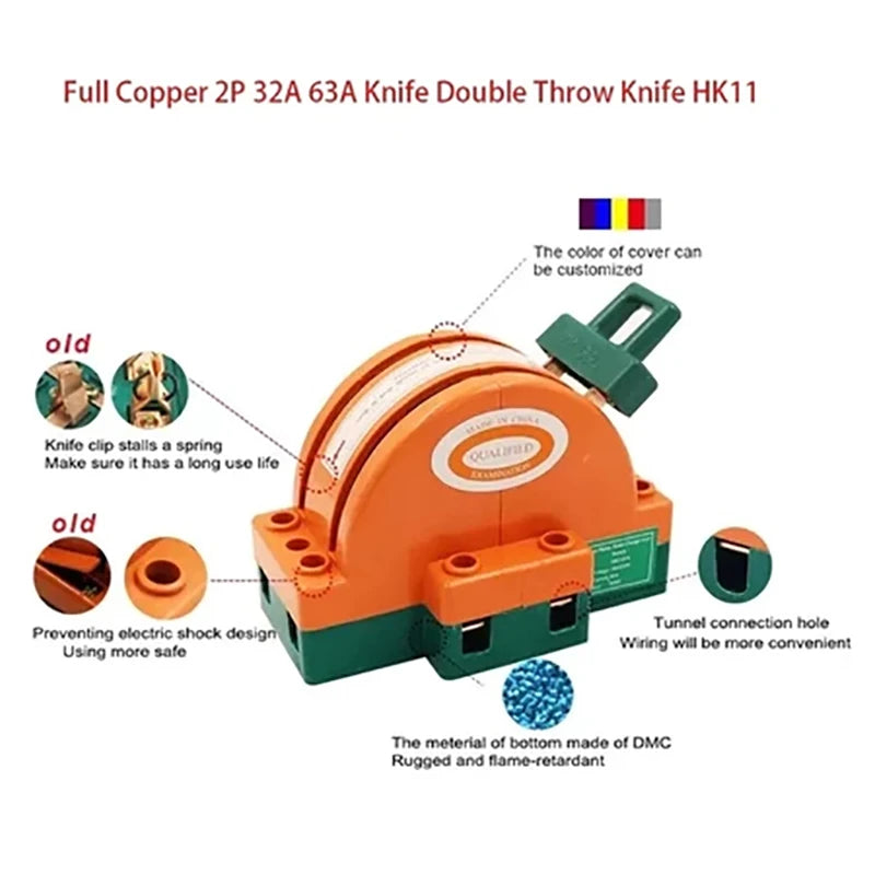 Hot Sale  2 Pole Double Throw Knife Disconnect Switch 32A 63A 100A DPDT Cutter Safety Disconnect Switch Power Disconnect Switch
