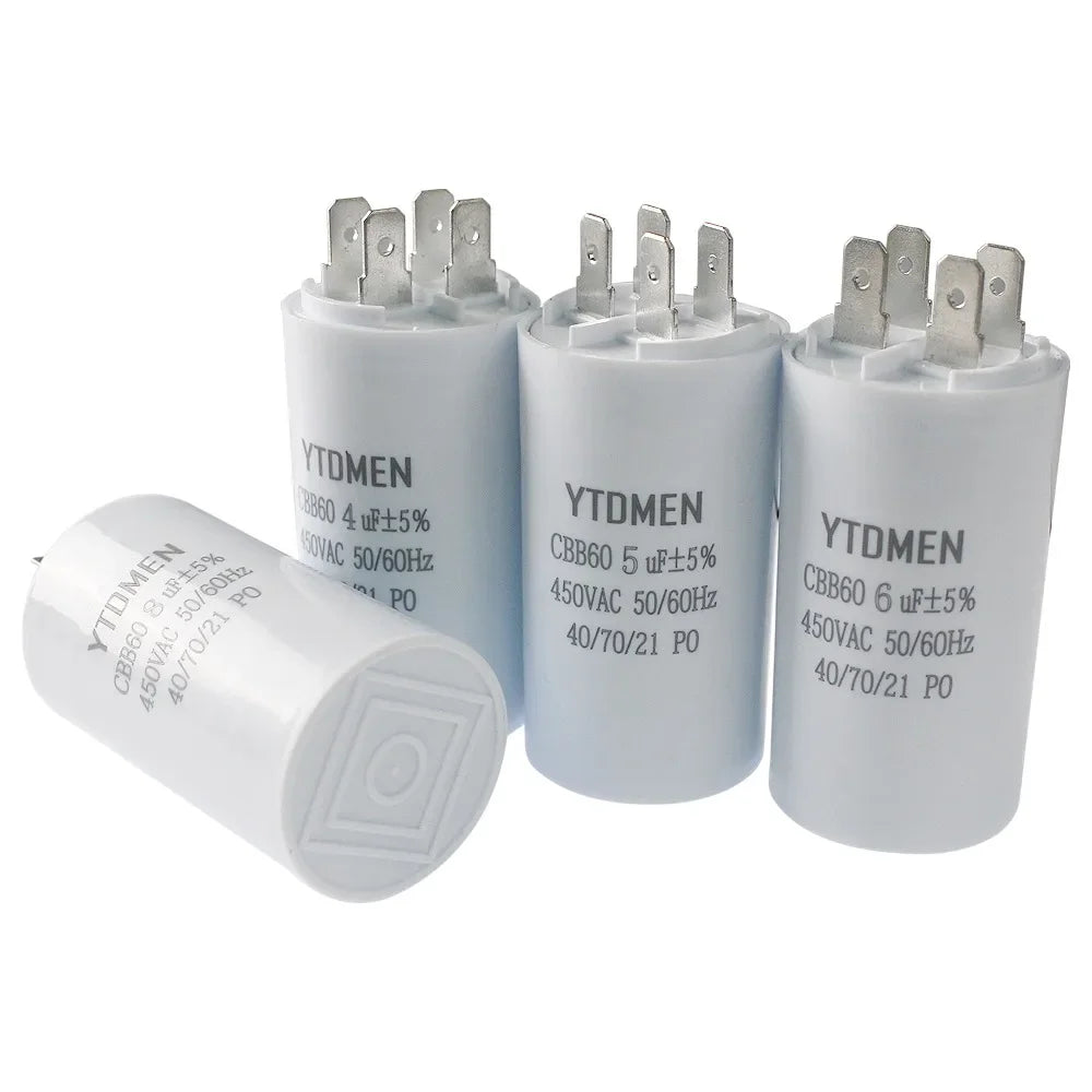 AC 450V CBB60 Dual Insert Motor Starting Capacitor 4pin 4UF-60UF Replacement Motor Run Capacitors For Air Compressor Water Pump
