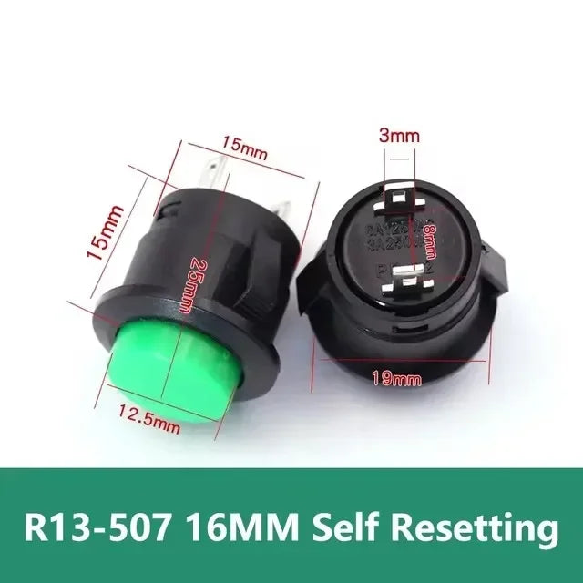 5/20/100Pcs R13-507 16mm Round Switch Momentary Push Button Switch 2Pins ON-OFF Self-reset Panel Mounting
