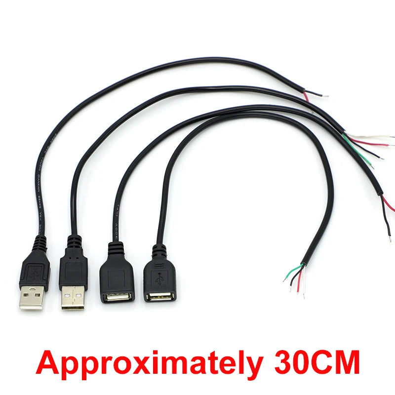 30cm Power Supply Cable 2 Pin USB 2.0 A Female Male 4 Pin Wire Jack Charger Charging Cord Extension Connector DIY 5V Line