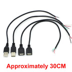 30cm Power Supply Cable 2 Pin USB 2.0 A Female Male 4 Pin Wire Jack Charger Charging Cord Extension Connector DIY 5V Line