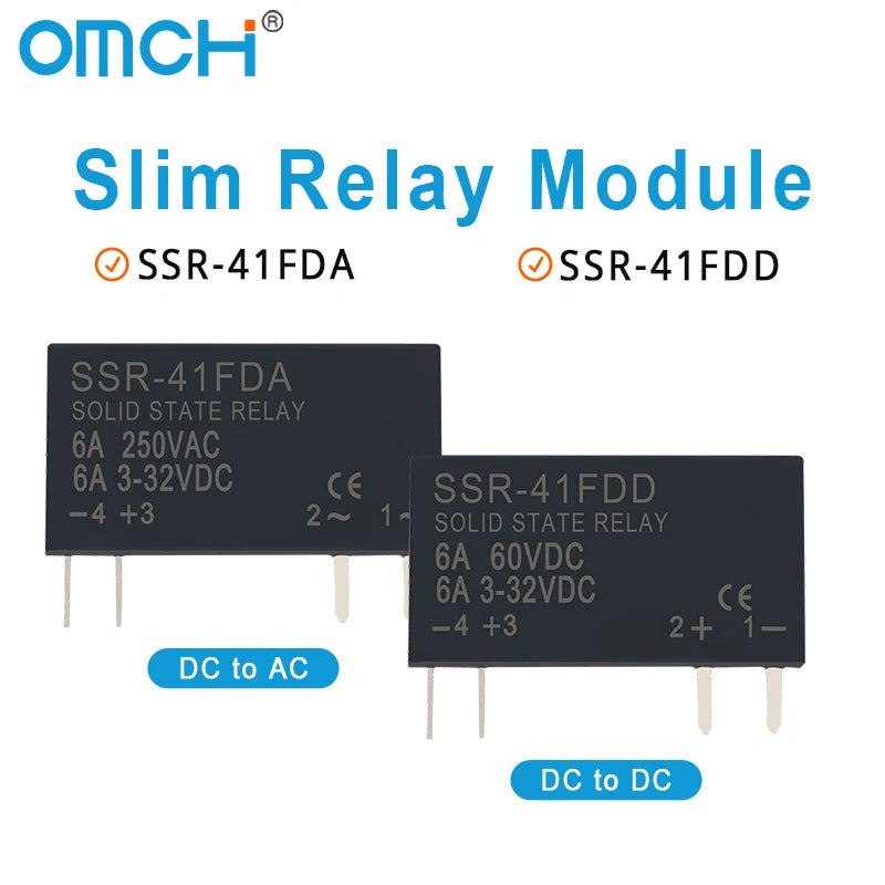 OMCH SSR-41FDA SSR-41FDD Slim Relay 250VAC 3-32VDC 6A Non-contact Din Rail Relay DC-AC DC-DC SSR Solid State Relay Module