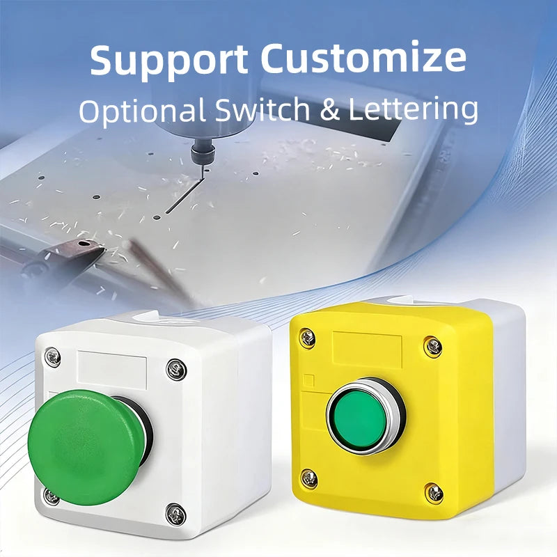 1P One-Hole Momentary Self-Reset Push Button Switch Start/Stop Round Flat Green Mushroom Head Control Box 22mm