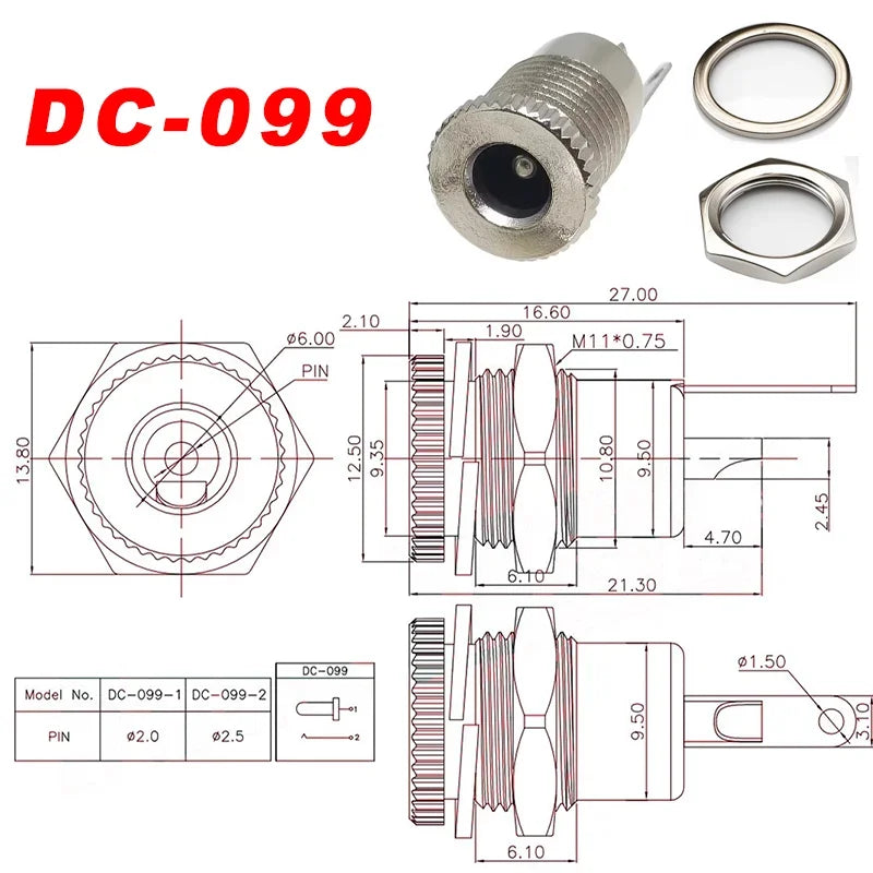 10Pairs DC Power Supply Jack Socket Female Panel Mount Connector 3-Pin 5.5x2.1mm 5.5mm*2.5mm Male DC Power Plug
