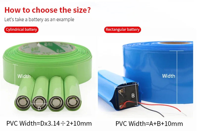 2/5/10/50m Width 85mm PVC Heat Shrink Tube Insulated Film Wrap Protection Case Wire Cable Sleeve Lithium Battery 18650 Pack