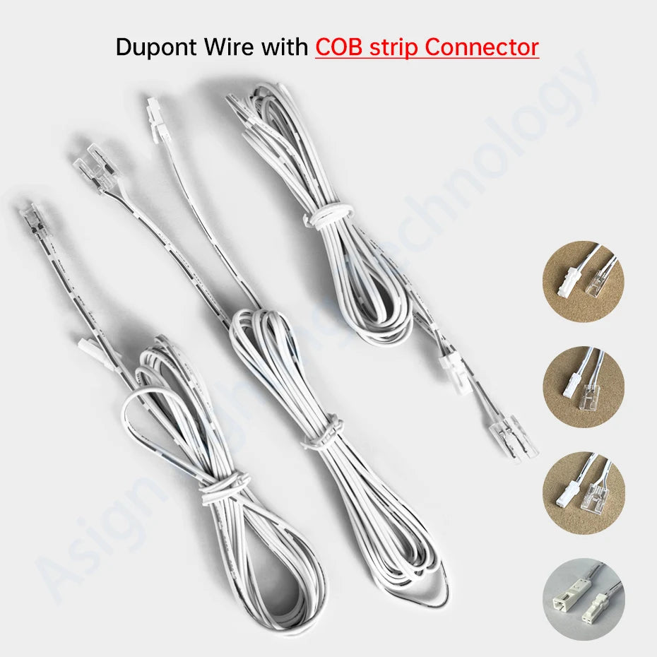 1/3/5Pcs 2m Dupont Male Wire Terminal 2Pin 5mm 8mm 10mm Crystal Buckle Connector for 12V 24V COB LED Strip Light Extension Cable
