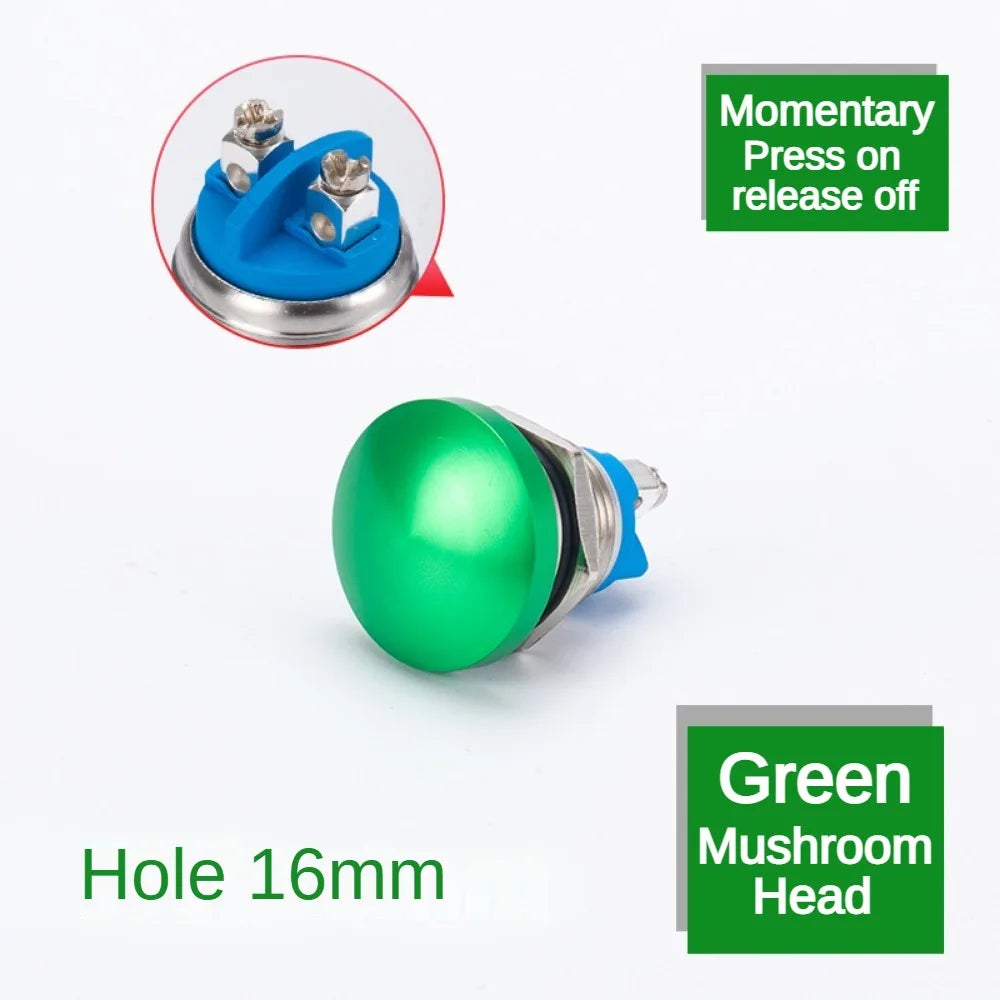 16/19/22mm Metal Button Switch Waterproof Momentary Self Reset Screw Foot Red Green Blue Mushroom Head Power Switch