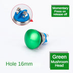 16/19/22mm Metal Button Switch Waterproof Momentary Self Reset Screw Foot Red Green Blue Mushroom Head Power Switch