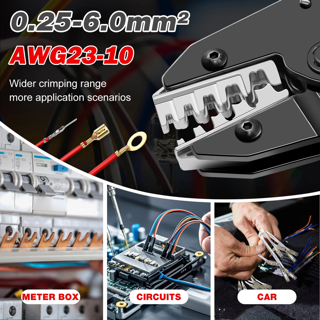 HS-2560 Crimping Pliers for XH2.54/SM2.54/Dupont/3.96/2.8/4.8/6.3/OT Terminals 0.25-6mm² 23-10AWG Connector Hand Crimper Tool