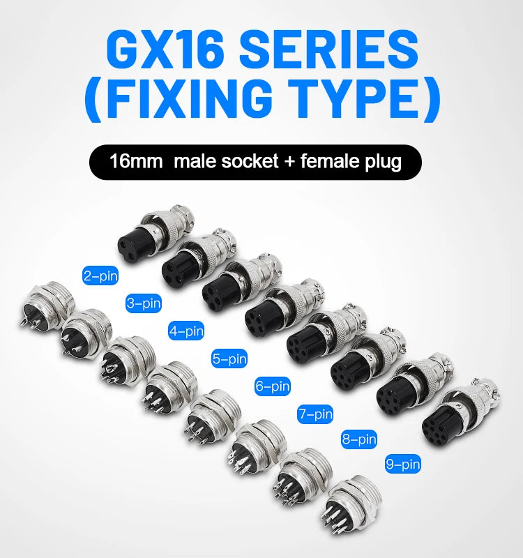 5/10Set GX12 GX16 GX20 Aviation Connector 2 3 4 5 6 7 8 9 10 12 14 15 Pin Docking Fixing Circular Metal Male Female Plug Socket