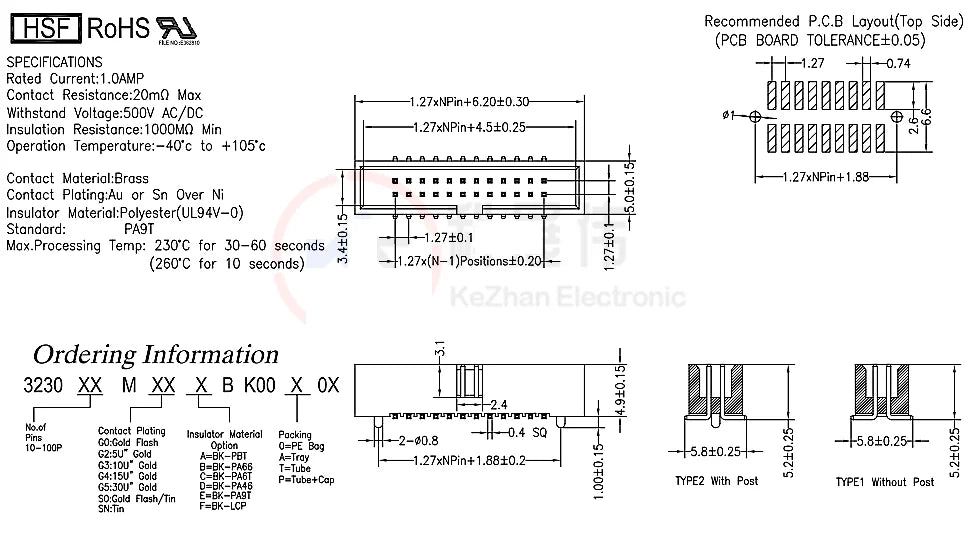 5PCS SMT Simple Right Angle Header 1.27mm Pitch DC3 Series 10/14/16/20P SMT 2x4P 2x5P/2X7P/2X8P/2X10P
