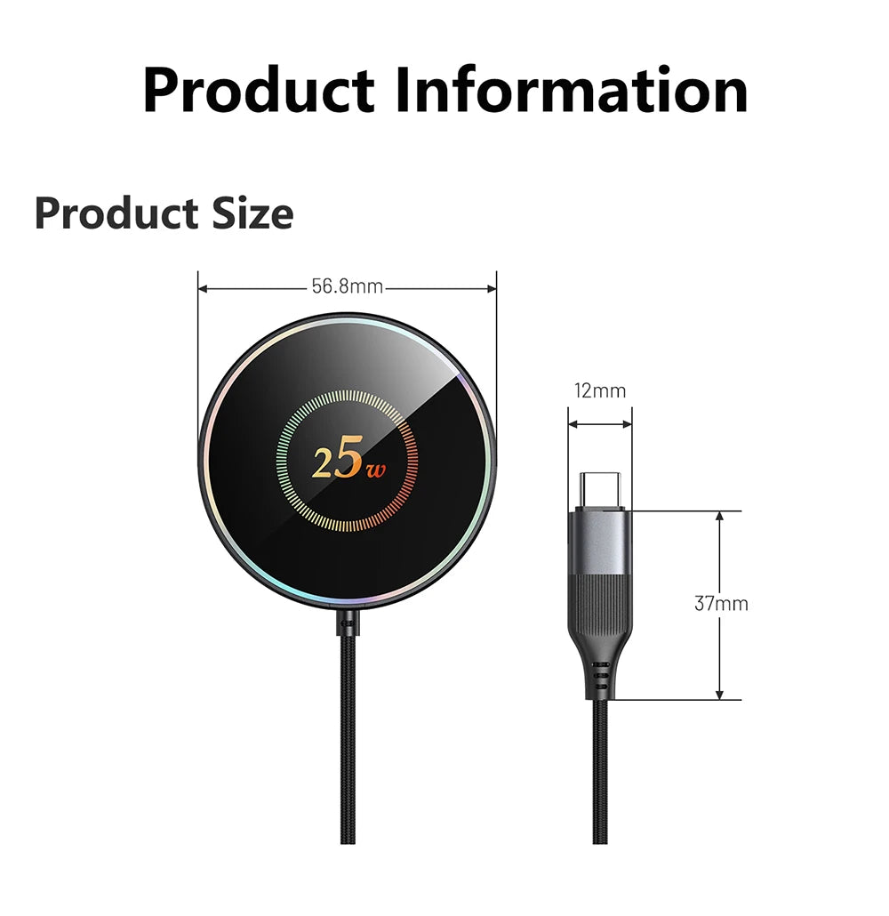 25W Magnetic Wireless Charger Compatible with Apple iPhone 17/16/15, Samsung, Xiaomi Phones, Car, Bedside, Desktop Wireless Indu