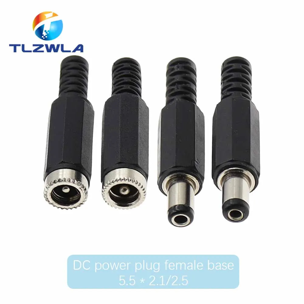10PCS 24V 12V 3A Plastic Male Plugs + Female Socket Panel Mount Jack 5.5x2.1mm DC Power Connector Electrical Supplies 5.5*2.5