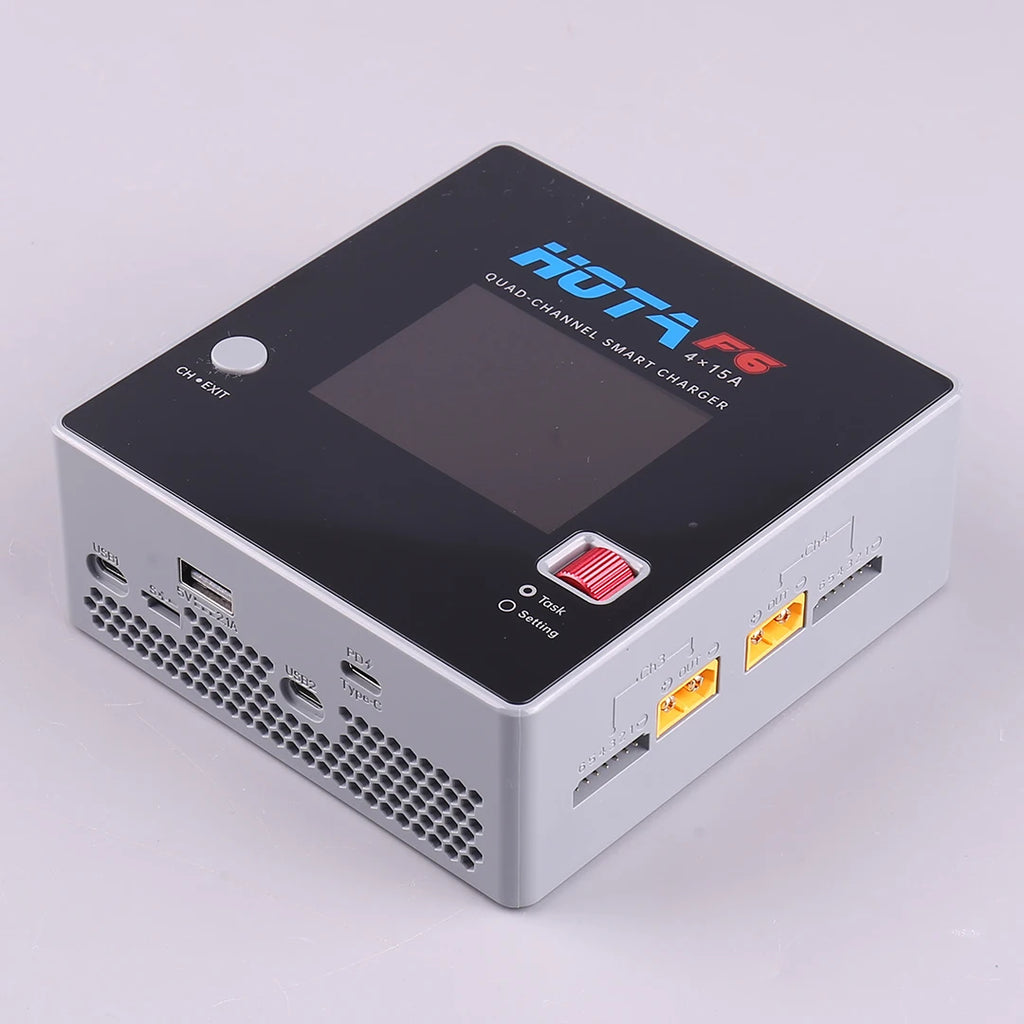 HOTA F6 QUAD-CHANNEL SMART Charger DC1000W 4*15A for Lipo LiIon NiMH Lipo Battery Balance Charger Discharger with USB 45W Type-C