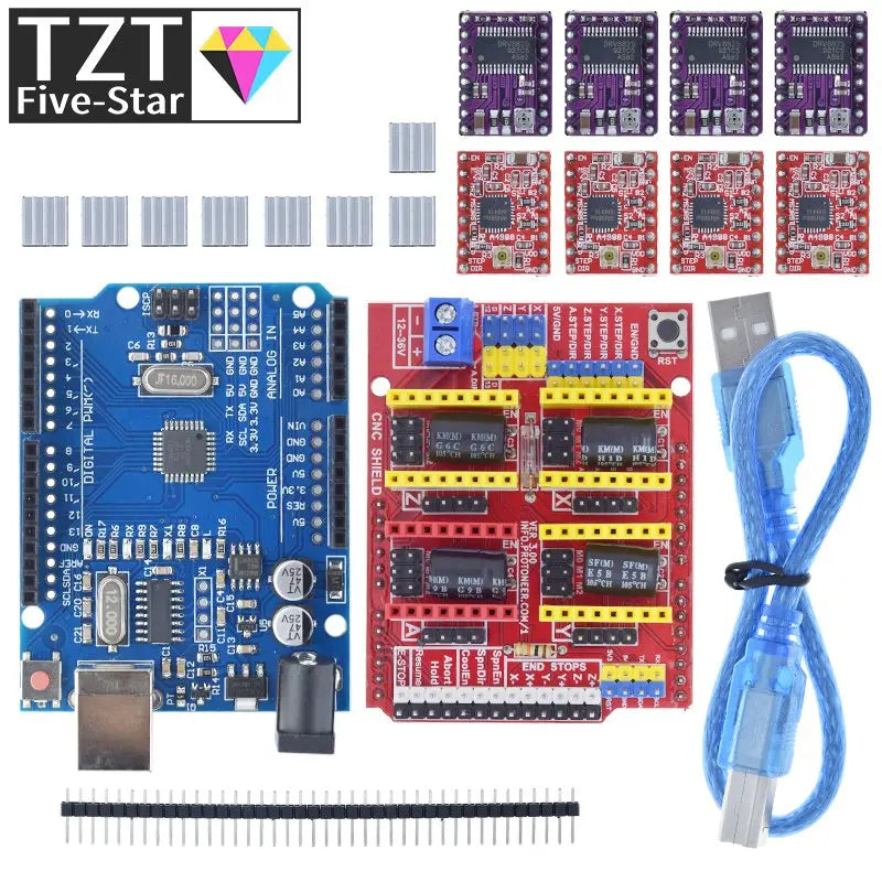 TZTUNO R3 Shield V3 Engraving Machine 3D Printe+ 4pcs DRV8825 Or A4988 Driver Expansion Board For Arduino With USB Cable
