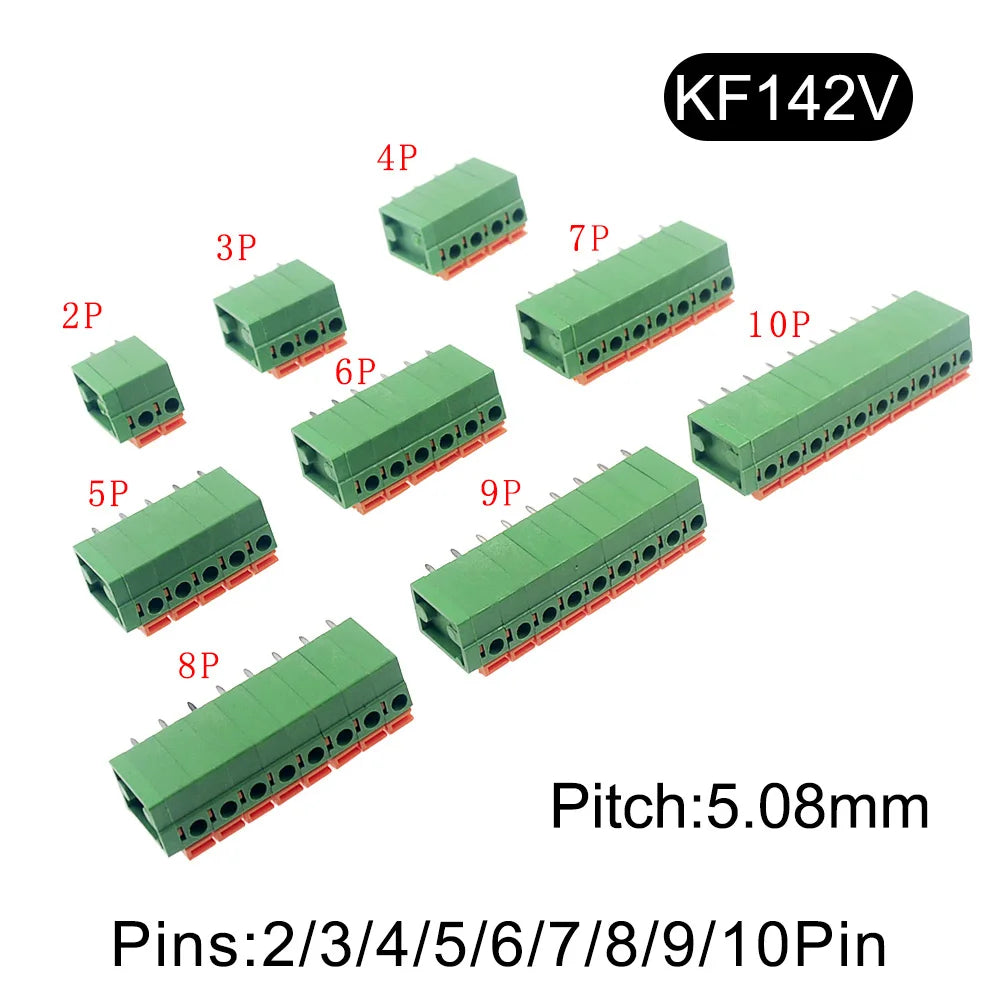 5/10Pcs 5.08mm Pitch KF142V KF142R Push-in Spring Screwless Terminal Block Straight/Bent Foot 2/3/4/5/6/7/8/9/10P PCB Connector