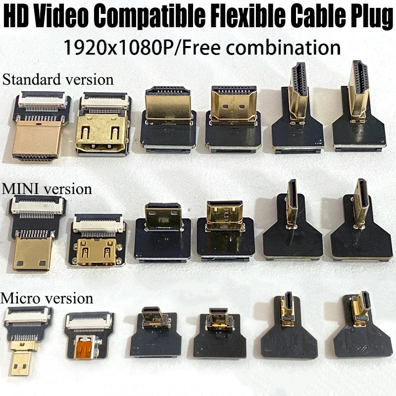 1PCS Ribbon FPV HDMI-Compatible Connector Flexible Flat Cable Raspberry Pi 4 Micro HDMI to HDMI/Mini HDMI Female 90 Degree FFC