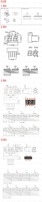 5Pcs LED Digital Tube Display 0.28/0.36/0.4/0.56/0.8-Inch 1/2/3/4-Bit 7 Segment Common Cathode/Anode Red/White/Yellow/Green/Blue