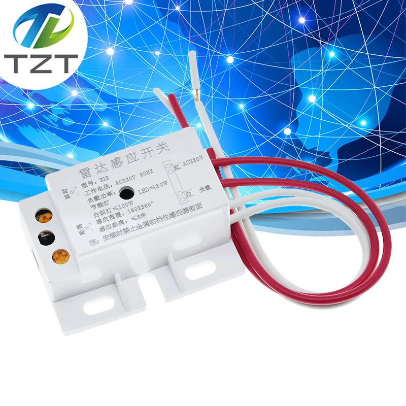 New 220V AC 50Hz Auto Infrared Sensor Switch PIR Microwave Radar Body Motion Sensor Module Adjustable For Time Distance Range