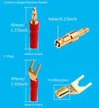 YYTCG 4pcs 4mm Banana plugs Y plug Pin plug Gold plated Speaker Connector Adapter No welding DIY Audio wire Connector