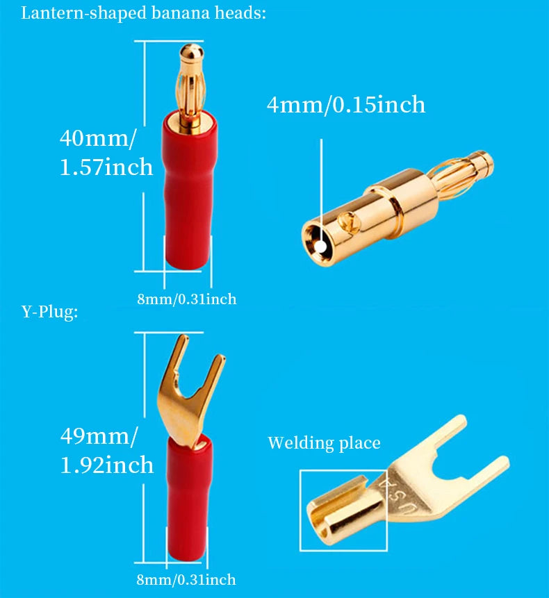 YYTCG 4pcs 4mm Banana plugs Y plug Pin plug Gold plated Speaker Connector Adapter No welding DIY Audio wire Connector