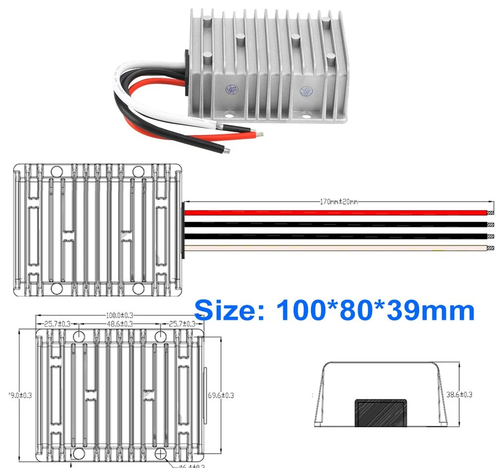 24V to 12V 3A -60A Reliable DC to DC Converter Step Down Voltage Regulator 24 Volt to 12 Volt Buck Supply Module for Cars Solar