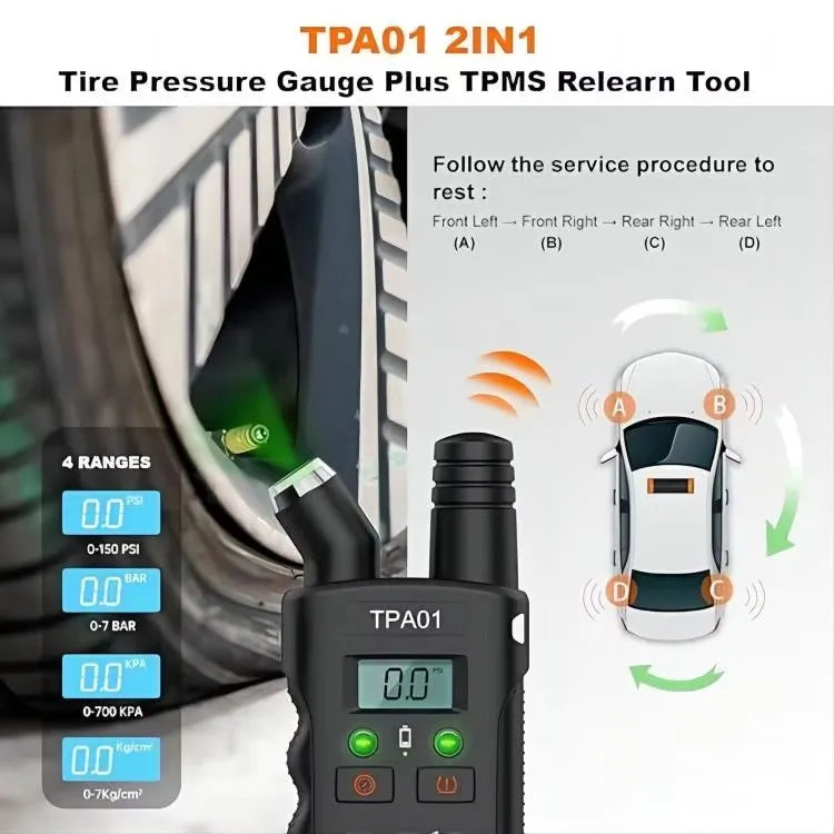 TPA01 TPMS Relearn Tool Digital Tire Pressure Gauge 2 in 1 Auto Tire Pressure Sensor Reset Tool for Vehicle TPMS System