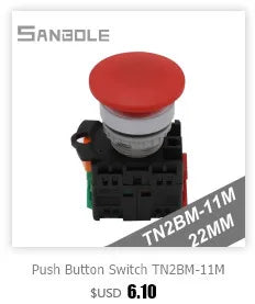 5pcs Plastic Red Mushroom Head Emergency Stop Push Button Switch Open Hole 22mm Silver Contact Round NO NC XB7-ES545 542