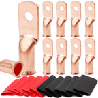10pcs Copper Terminal Connectors, AWG 2 4 6 8 1/0 2/0 Ring Lug With Shrink Tubing 10Battery Cable Lugs, With 10 Shrink Tubing