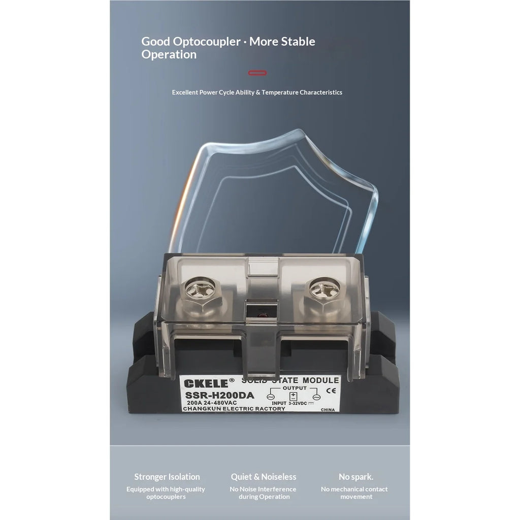 Industrial Solid State Relay SSR DC-AC Module Single Phase 3-32VDC Input 24-480VAC Output 80A 100A 150A 200A 300A 350A 400A 500A