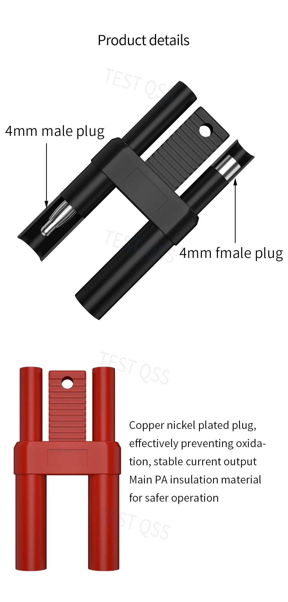 QSS 4mm Fully Enclosed Stackable Banana Plug Short-Circuit 19mm Spacing Electronic Component for Electronics