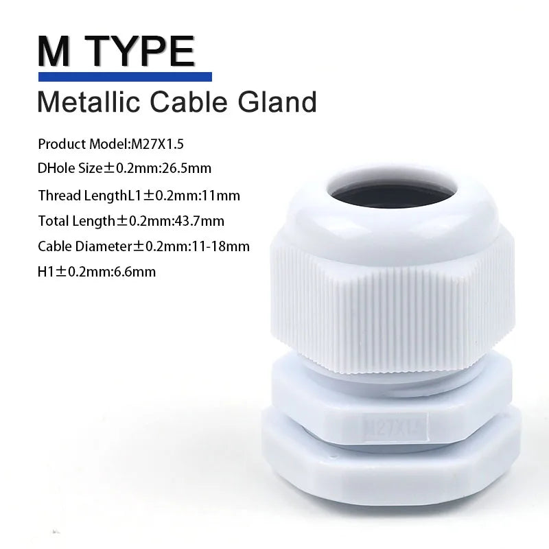 IP68 Waterproof Cable Gland Black Plastic Seal Joint Nylon M12/M16/M18/M20/M22/M25/M27/M30 White Waterproof Cable Connector