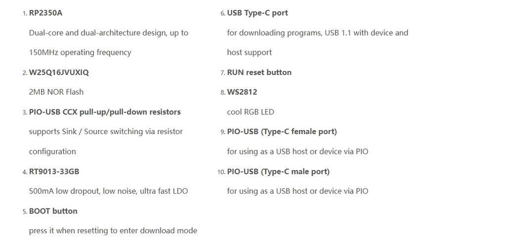 Raspberry Pi Pico 2 RP2350A USB-C Mini Development Board
