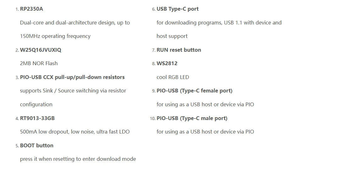 Raspberry Pi Pico 2 RP2350A USB-C Mini Development Board