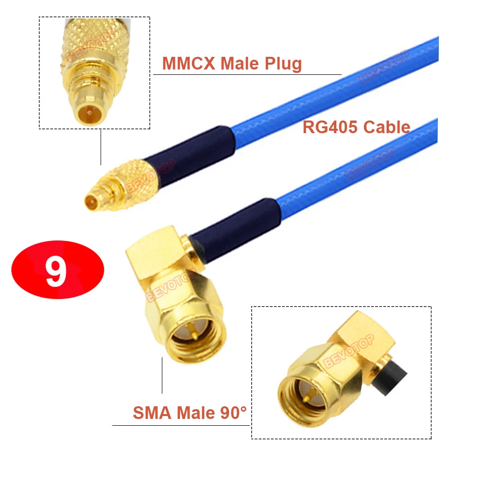 1PCS SMA to MMCX RG405 Cable RP-SMA/ SMA Female to MMCX Male Straight/ Right Angle 90° Plug High Frequency RG-405 086 Jumper