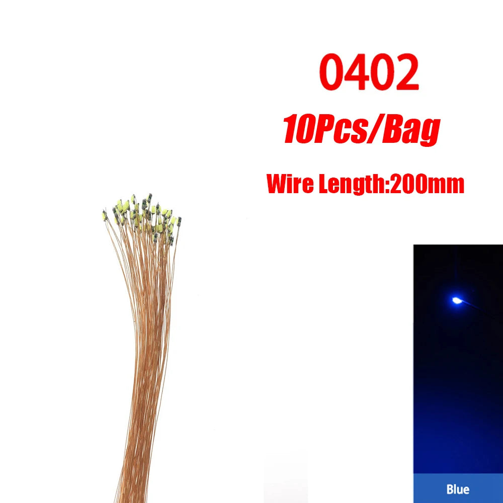 10pcs/Lot 0402 0603 SMD Lamp Wired Micro Led Pre-Soldered Micro Litz Wired Chip 20cm 3V Railway Model Scenes