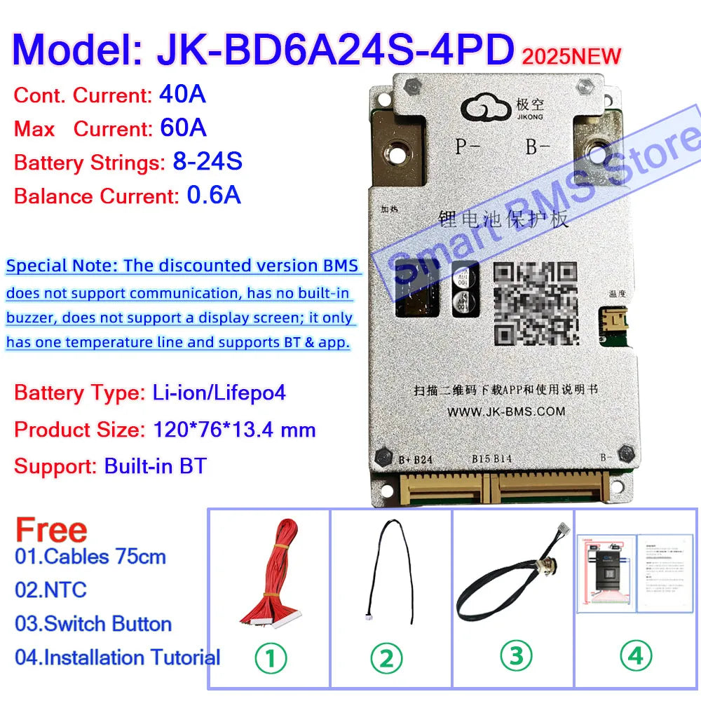 Smart Jikong JK BMS 4s 5s 6s 7s 8s 100a 200a Lifepo4 Li-ion Active Balance Lithium 24v With Bt Heat Function Equalizer On Sale