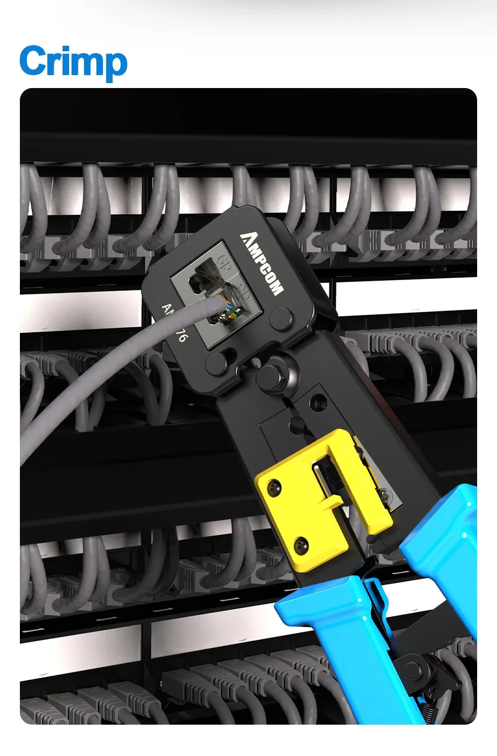 AMPCOM RJ45 Crimp Tool Pass Through Cat5 Cat5e Cat6 Crimper Cutter Stripper for RJ45 RJ12 RJ11 8P 6P End Pass Through connector