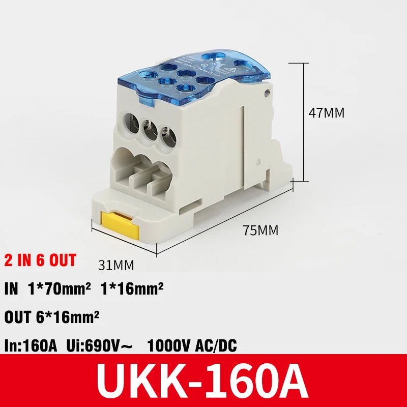Din Rail Terminal Block UKK 80A/125A/160A/250A/400A Distribution Box One In Several Out Unipolar Junction Box Wire Connector