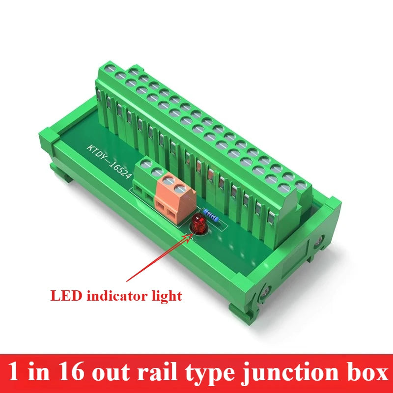 1PCS Guide Rail Terminal Block 1 In 5/8/16 Out Power Distribution Box Wire Parallel Module Guide Rail Terminal Block
