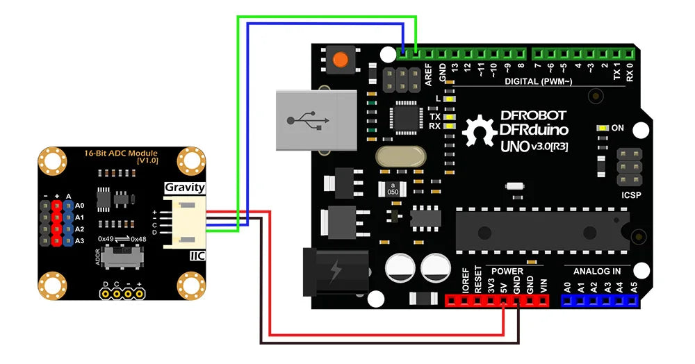 DFRobot Gravity I2C ADS1115 16-Bit ADC Analog to Digital Conversion Module 3.3~5V Supports Cascade for Arduino Raspberry Pi