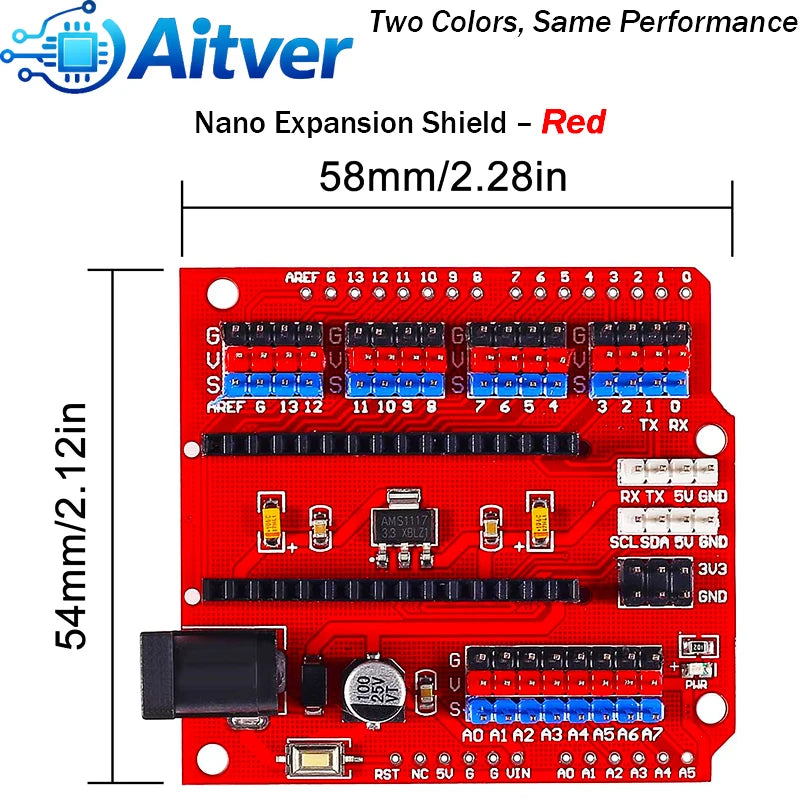 Nano Expansion Shield I/O Extension Board for Arduino Nano V3.0 Prototype Module – Blue/Red
