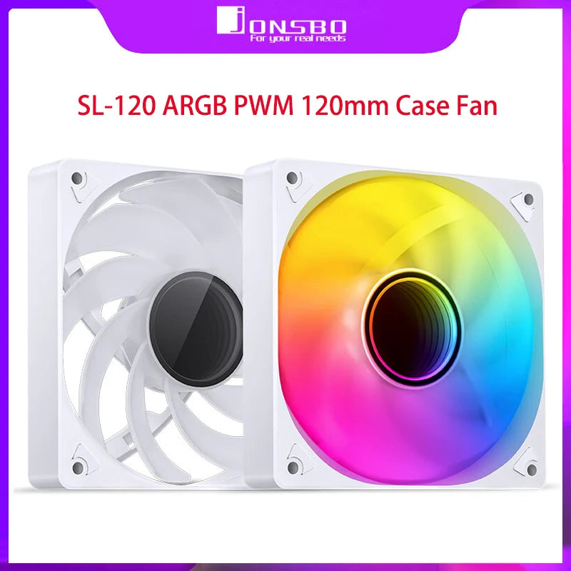 JONSBO SL-120 ARGB Fan 120mm Cooler for PC Case Fan 5V 3PIN/4PIN PWM CPU Cooler PC Fan RGB Front Reverse Case Fan