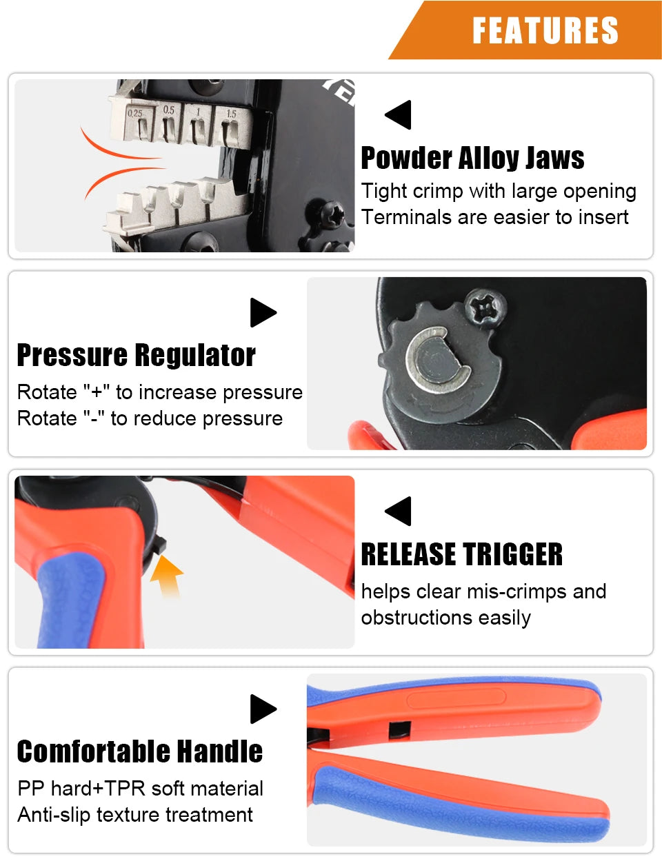 Mini Pliers YM-58BS Tools For XH2.54/DuPont2.54/2.8/4.8/6.3/Non-Insulated/Ferrule Tube Terminals Ratchet Wire Crimping Sets